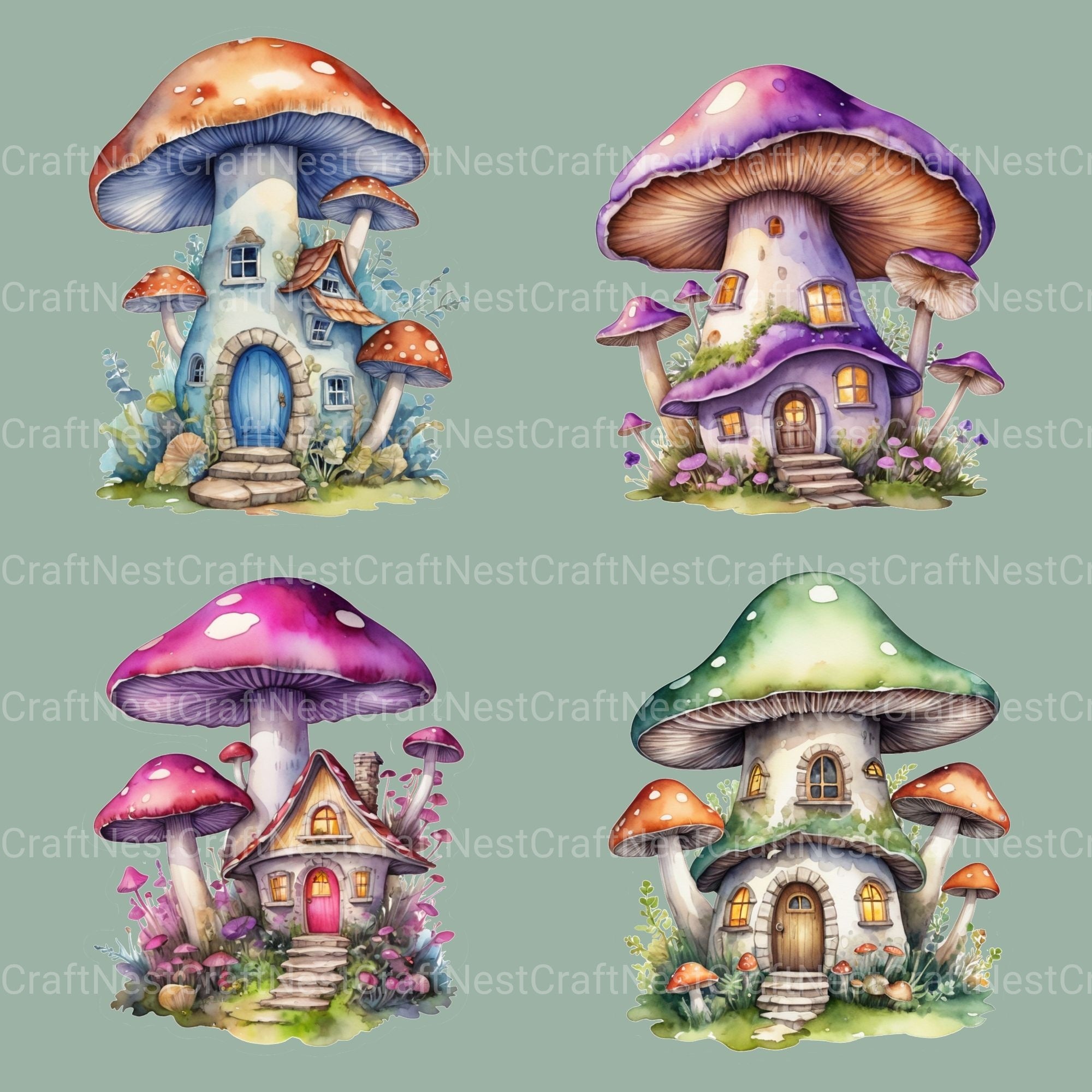 Mushroom Houses Clipart Bundle