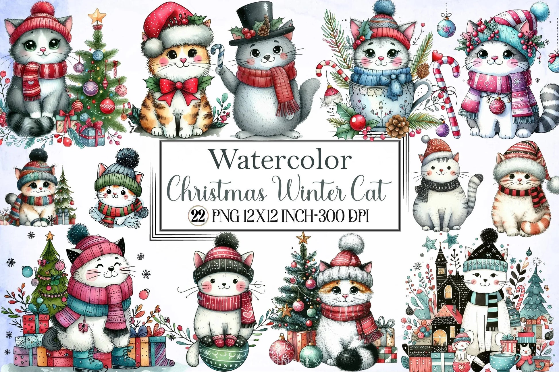 Christmas Cat Clipart Bundle 6 - CraftNest - Digital Crafting and Art