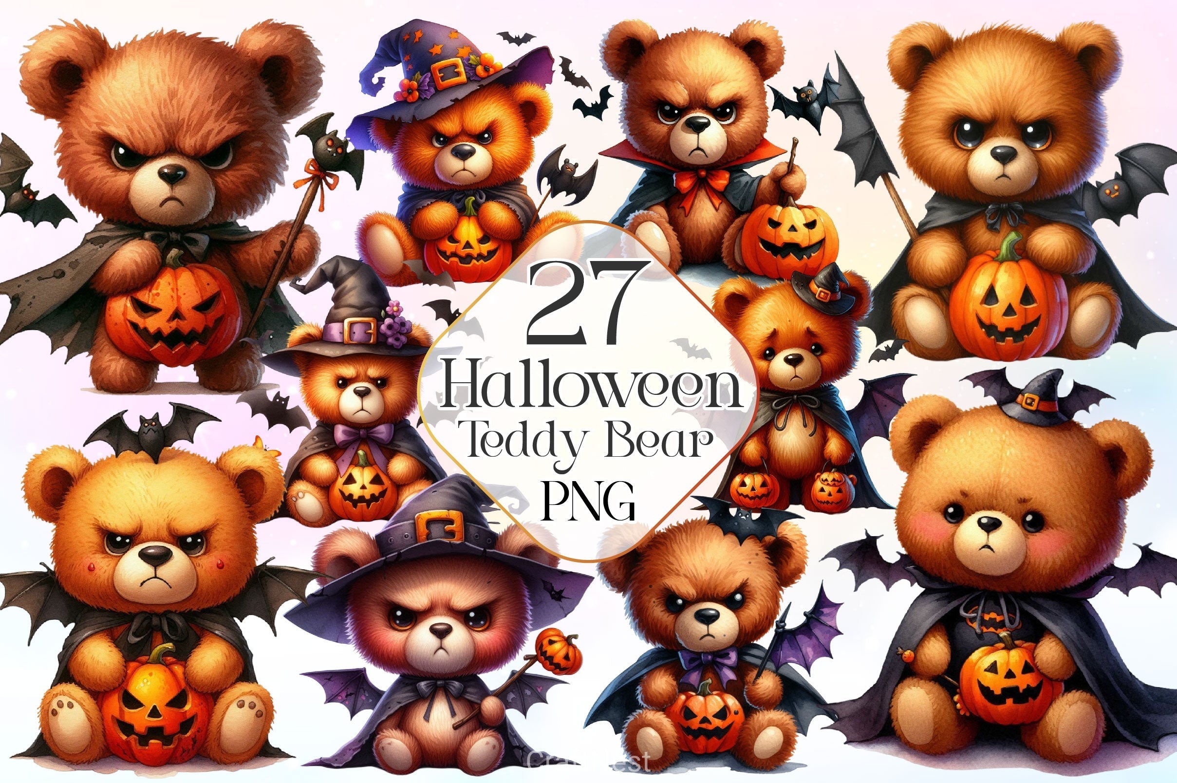 Halloween Teddy Bear Clipart Bundle 3