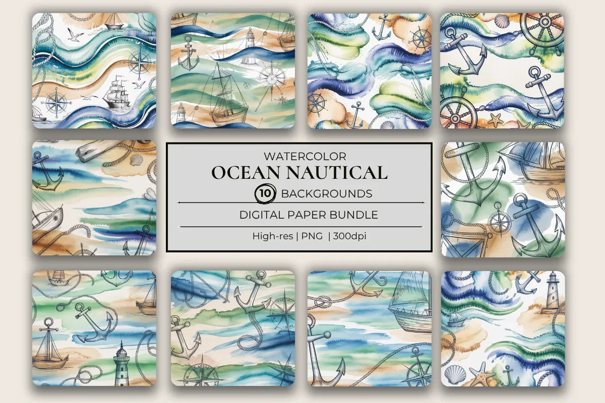 Nautical Watercolor Background Papers - CraftNest - Digital Crafting and Art