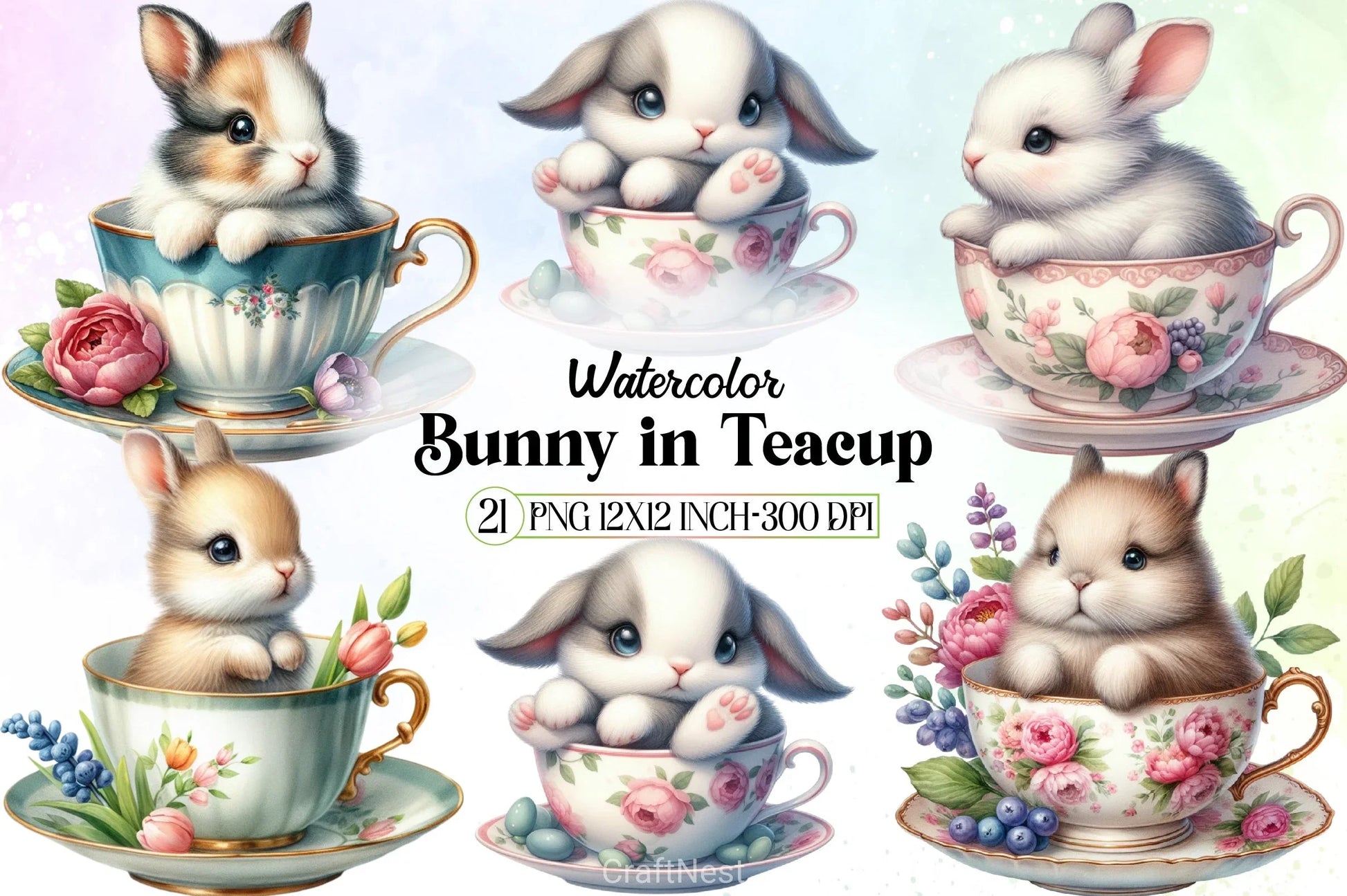 Bunny Teacup Clipart Bundle - CraftNest - Digital Crafting and Art