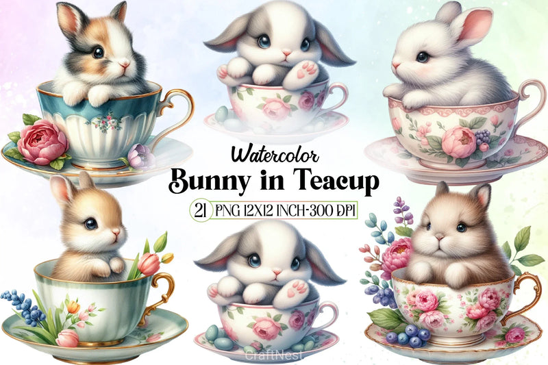 Bunny Teacup Clipart Bundle - CraftNest - Digital Crafting and Art