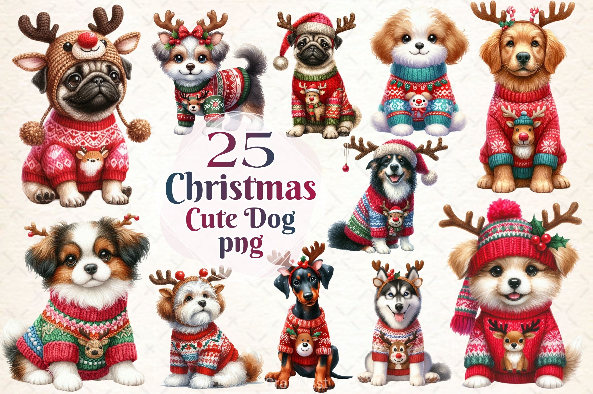 Christmas Dogs Clipart Bundle 2