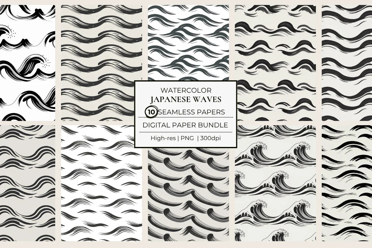 Japanese Ink Waves Seamless Papers - CraftNest - Digital Crafting and Art