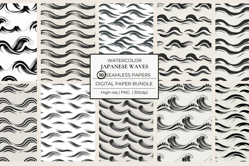 Japanese Ink Waves Seamless Papers - CraftNest - Digital Crafting and Art