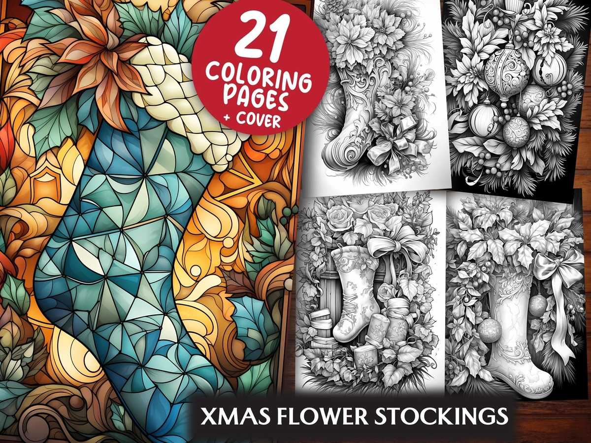 Xmas Flower Stockings Coloring Books