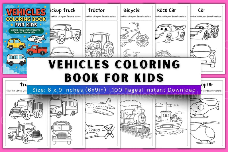 Vehicles Coloring Book for Kids - CraftNest - Digital Crafting and Art