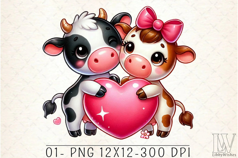 Cute Cow Couple Heart Clipart Bundle - CraftNest - Digital Crafting and Art