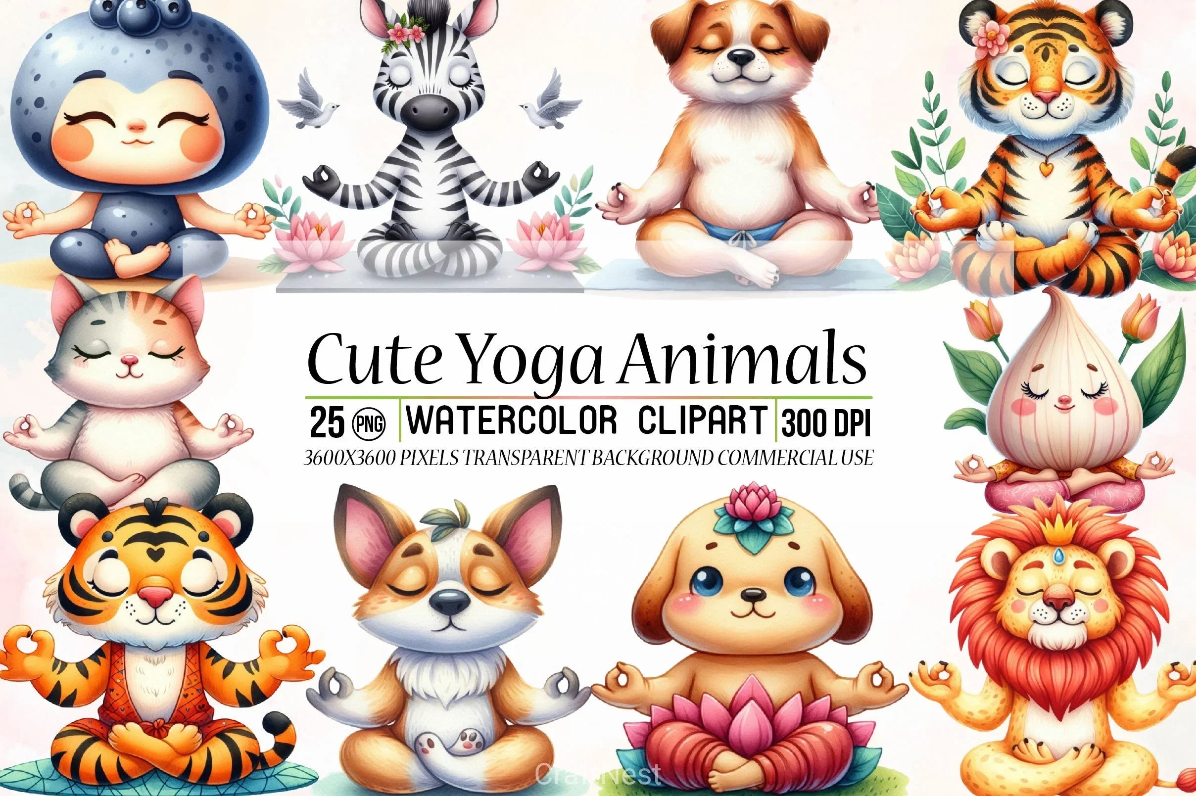 Cute Yoga Animals Clipart Bundle - CraftNest - Digital Crafting and Art