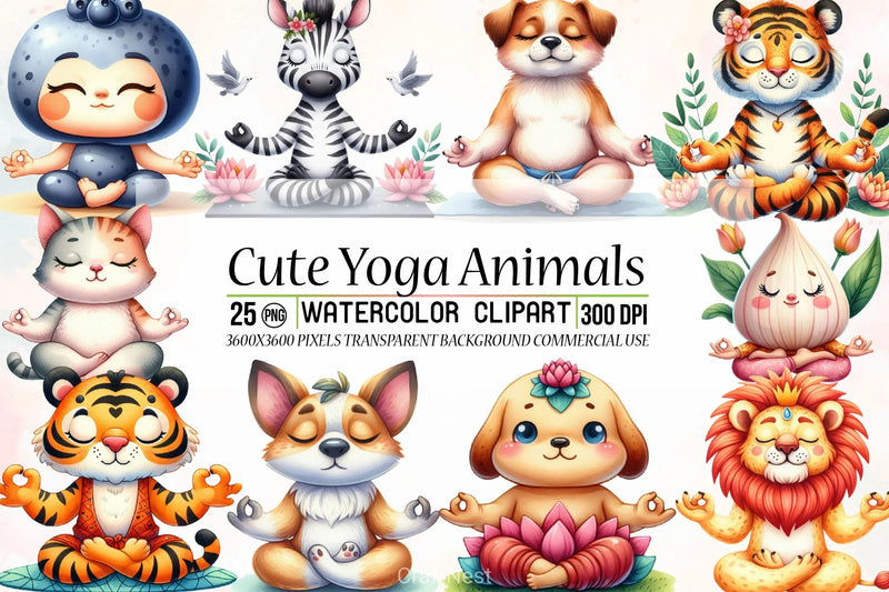 Cute Yoga Animals Clipart Bundle - CraftNest - Digital Crafting and Art