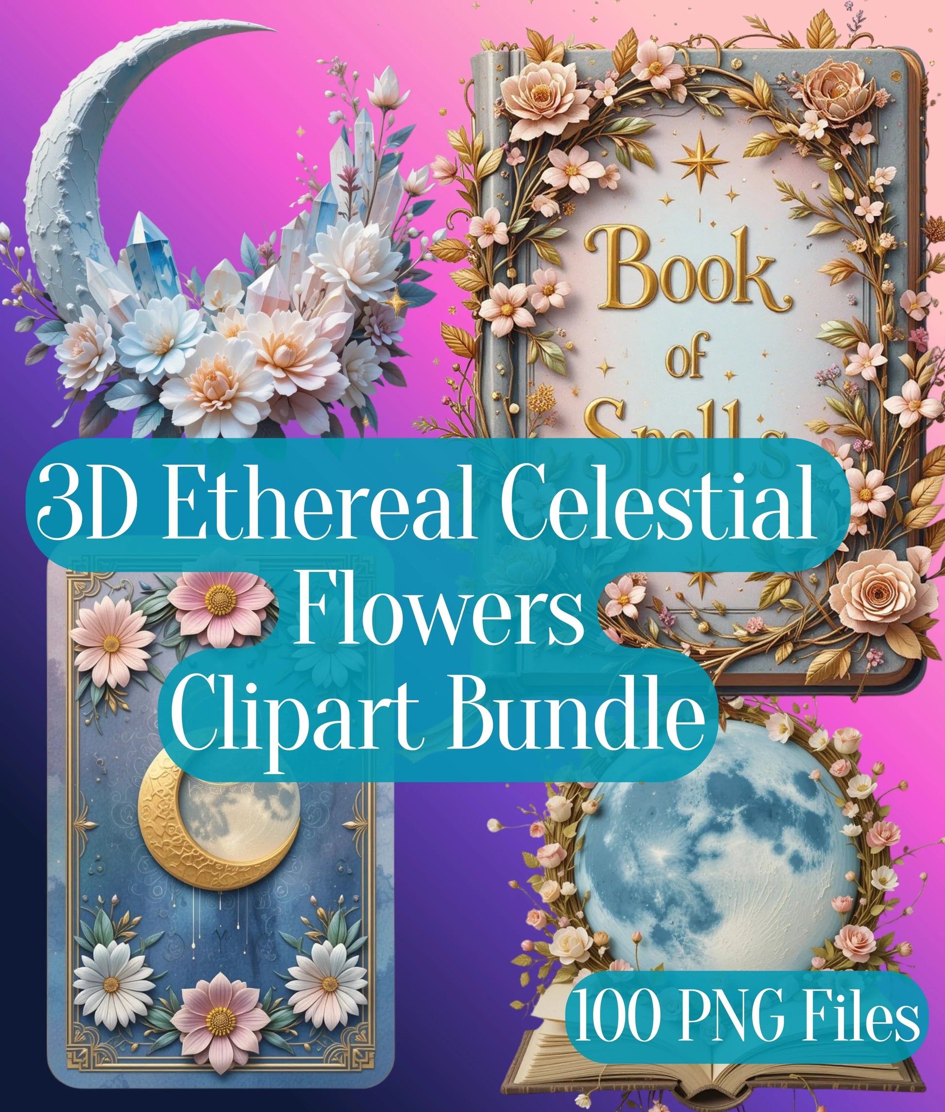 3D Ethereal Celestial Flowers Clipart Bundle - CraftNest - Digital Crafting and Art
