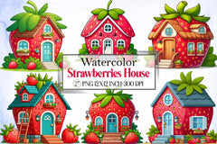 Strawberries House Clipart Bundle - CraftNest - Digital Crafting and Art
