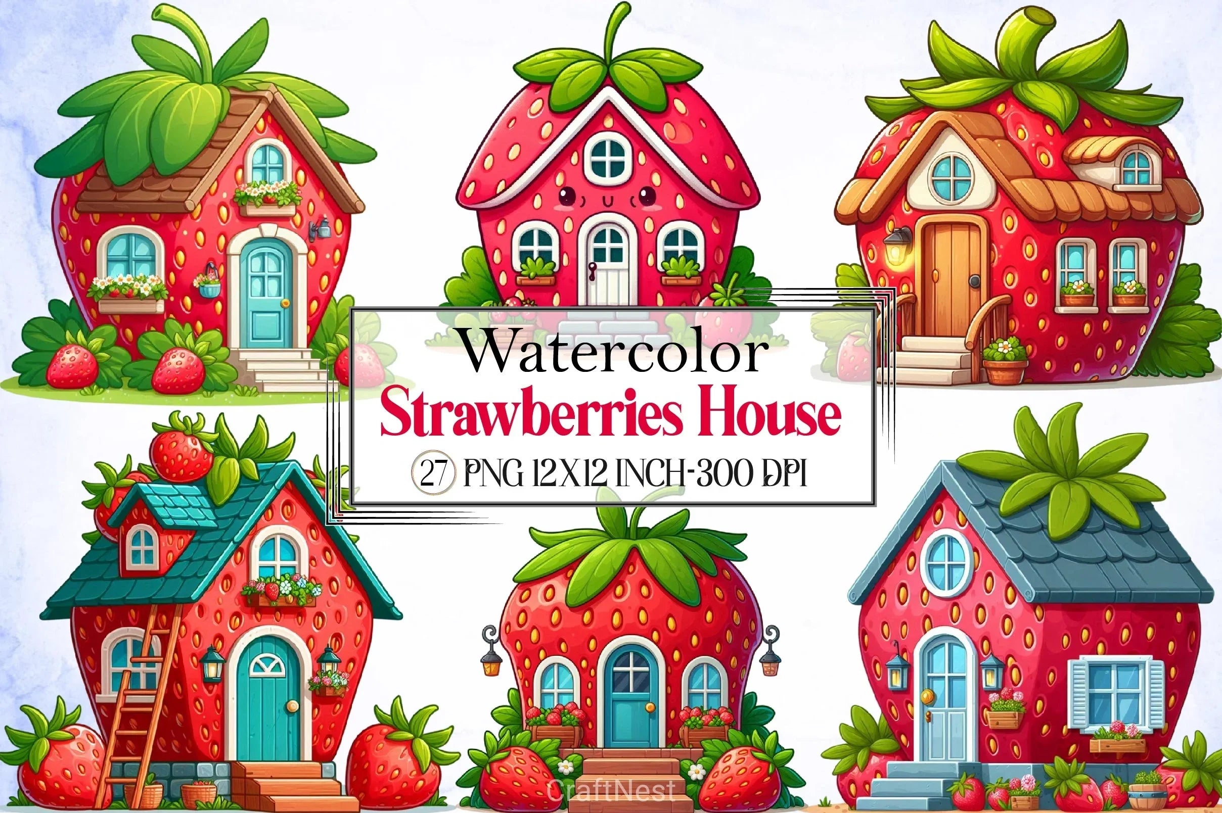 Strawberries House Clipart Bundle - CraftNest - Digital Crafting and Art