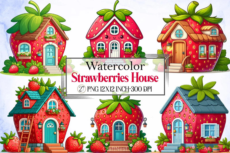 Strawberries House Clipart Bundle - CraftNest - Digital Crafting and Art