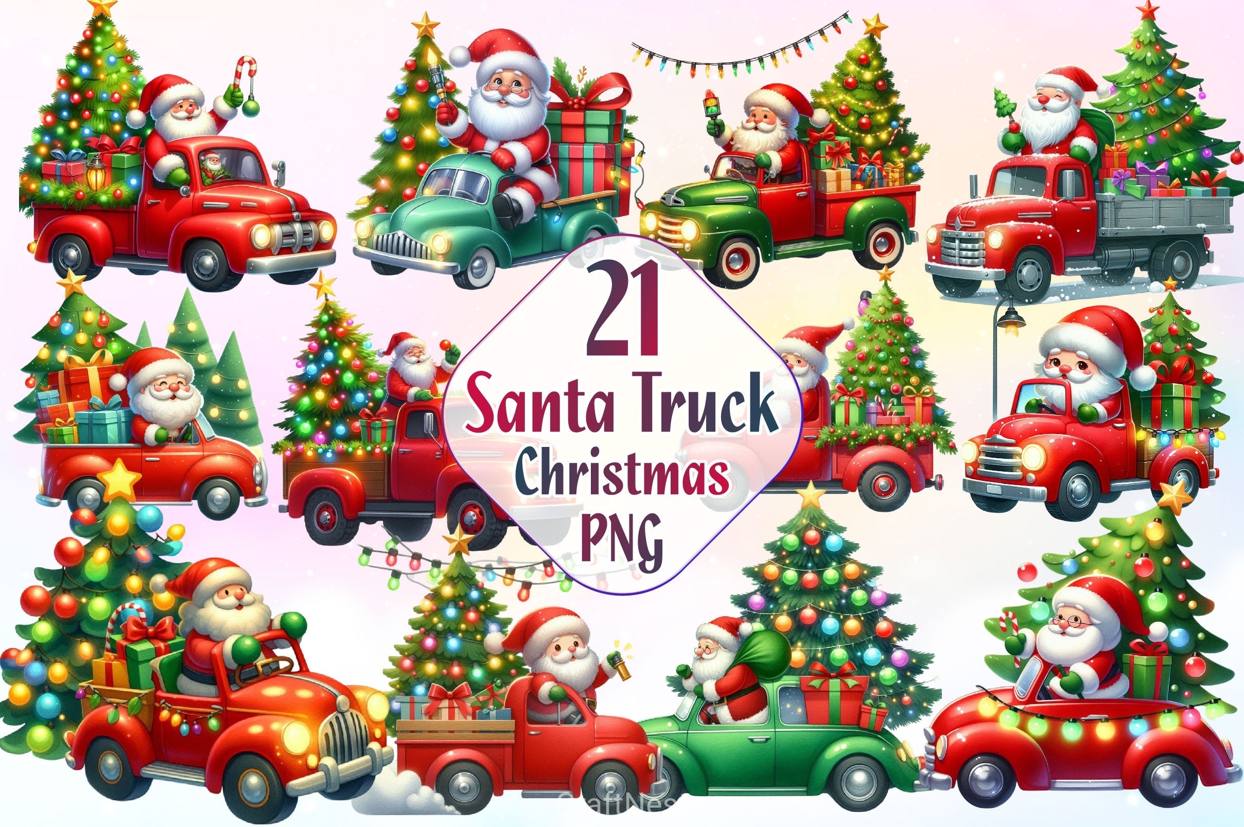 Christmas Santa Red Truck Clipart Bundle