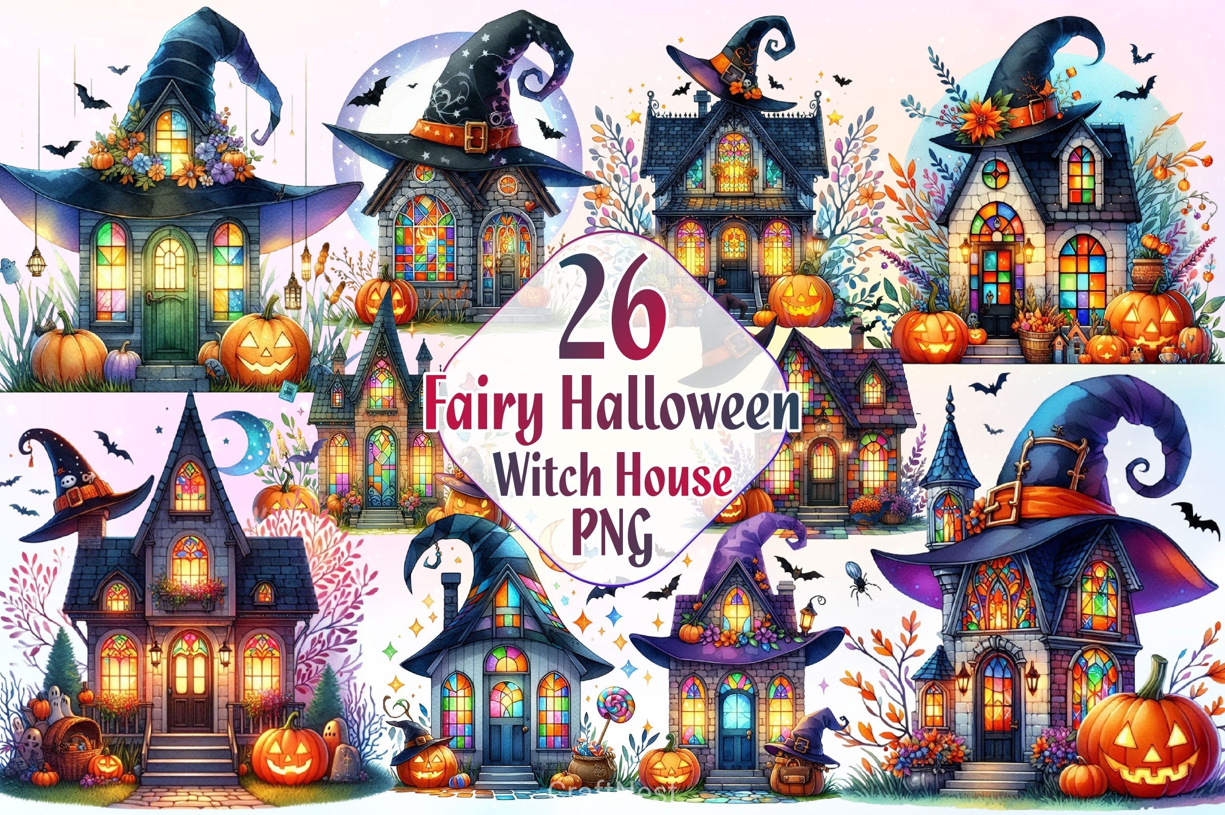 Fairy Halloween Witch House Clipart Bundle