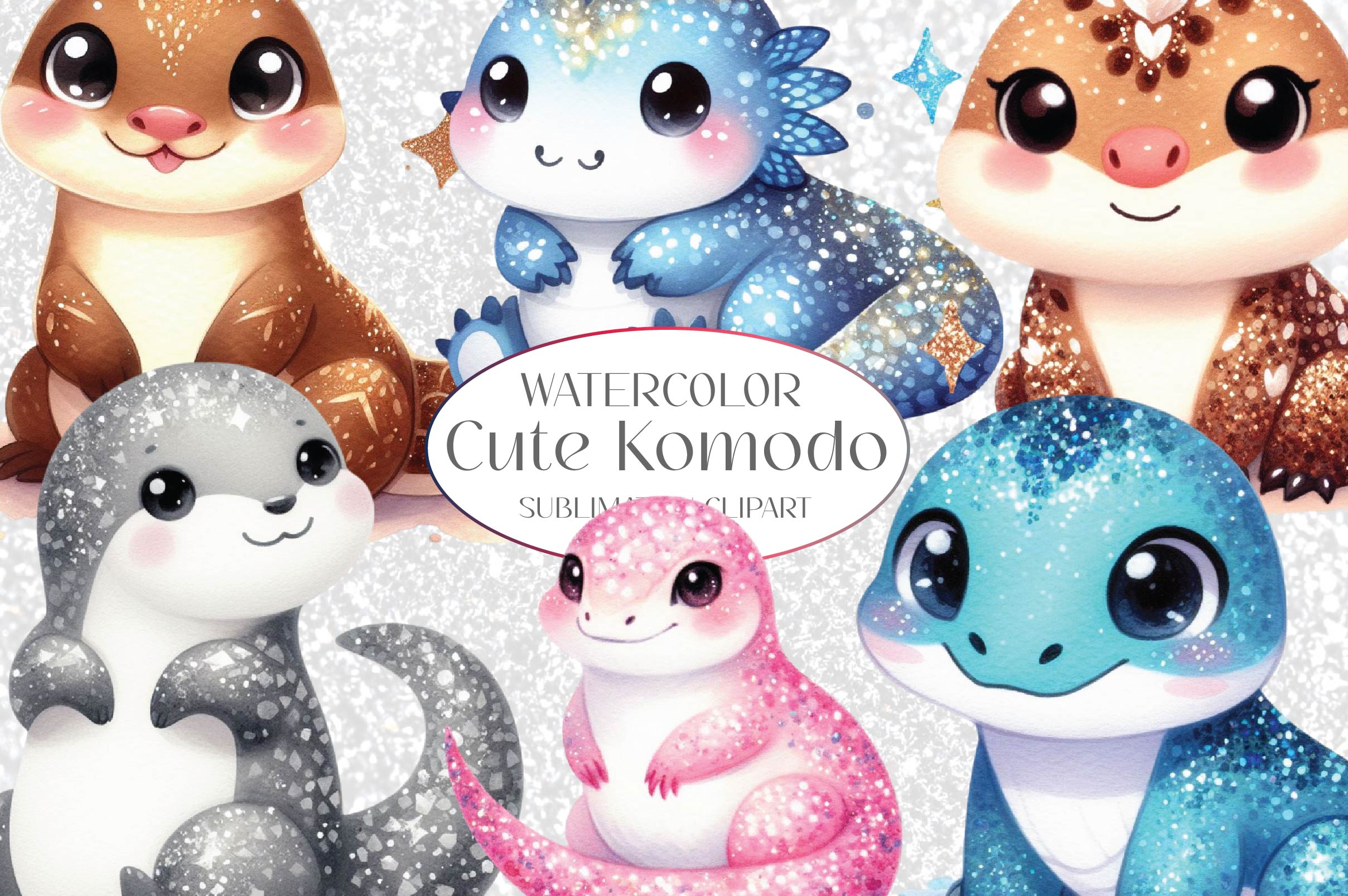 Glitter Komodo Clipart Bundle