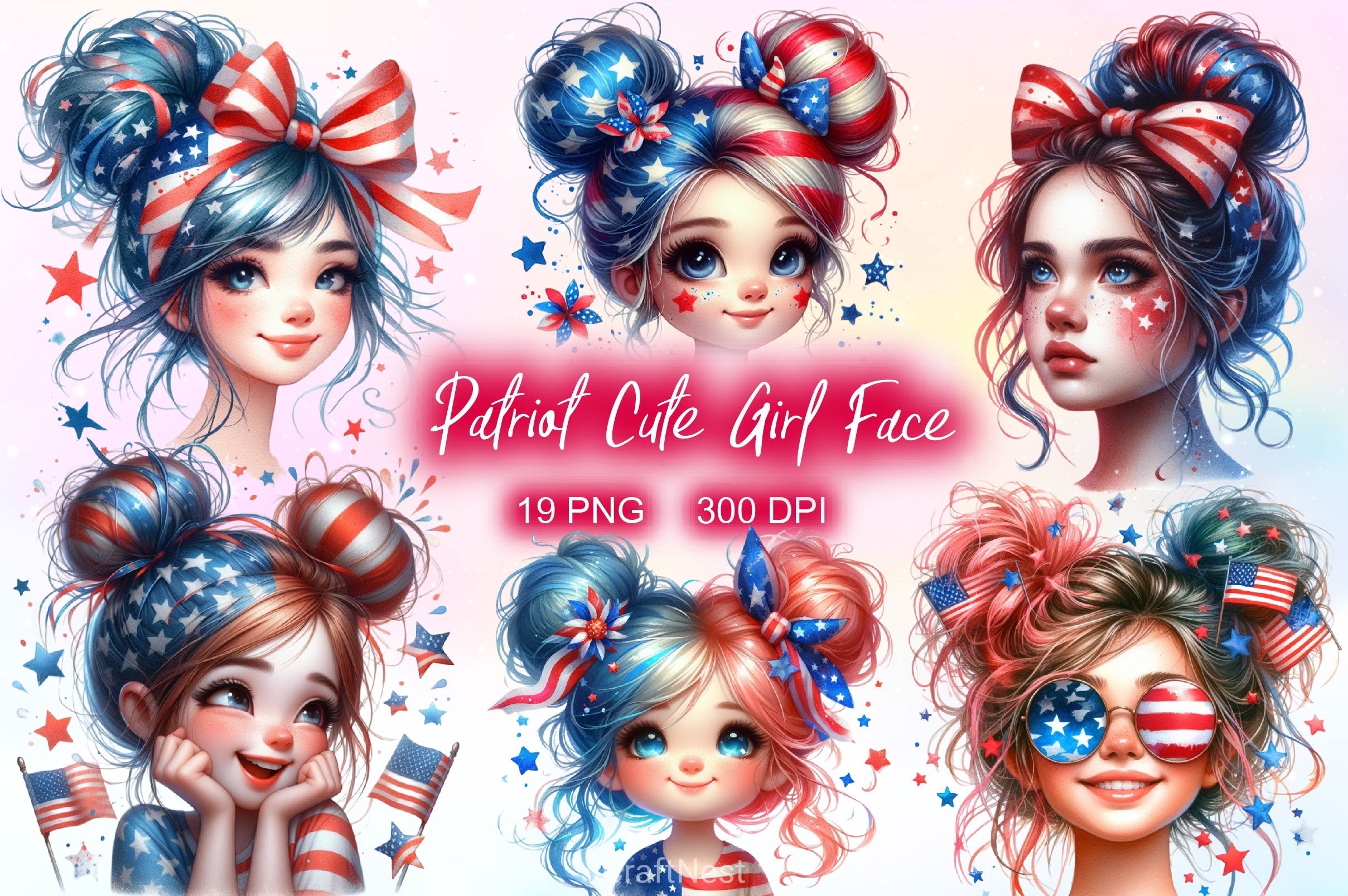 Patriot Girl Face Clipart Bundle 2