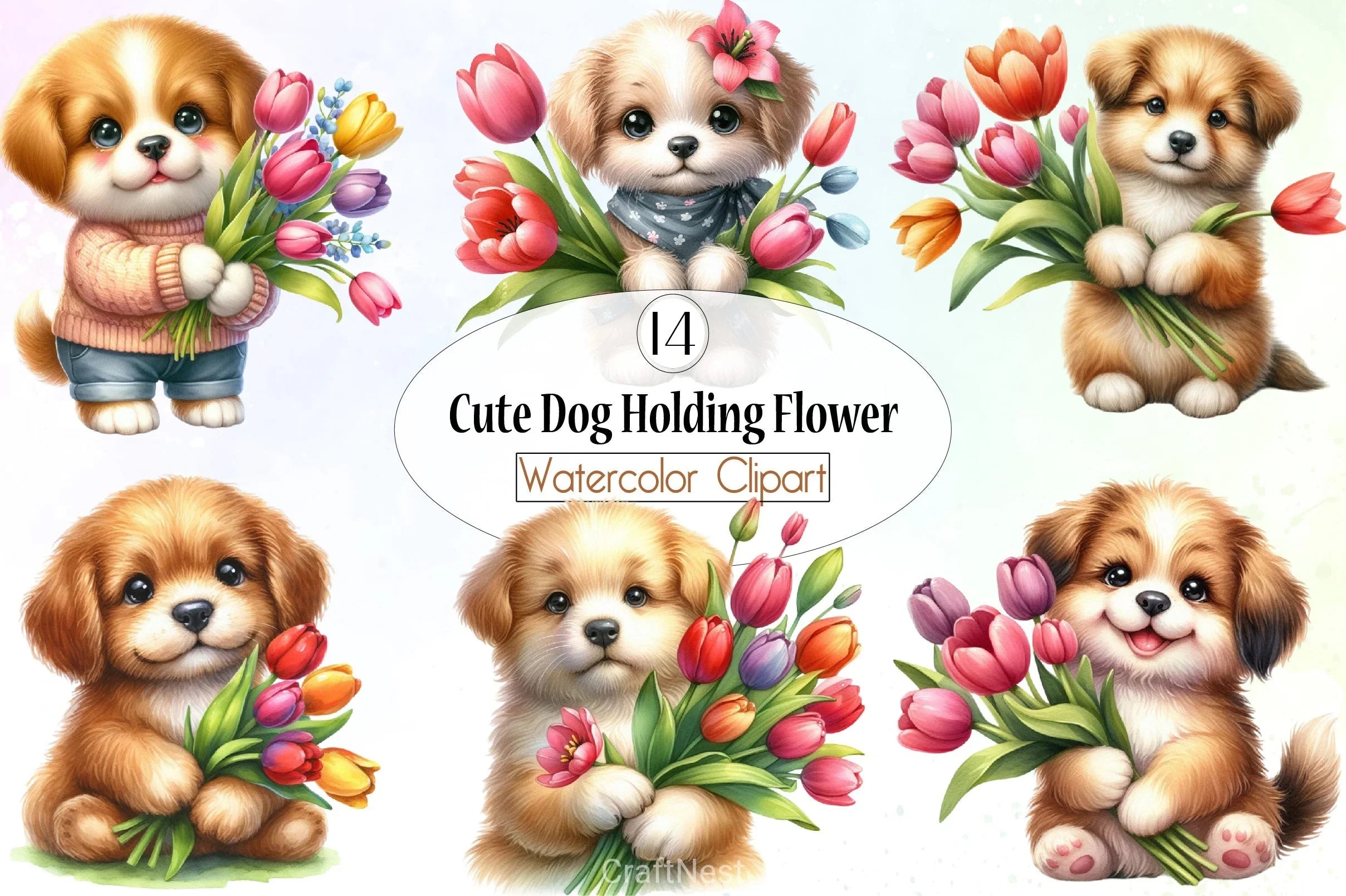 Cute Dog Flower Clipart Bundle - CraftNest - Digital Crafting and Art