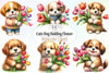 Cute Dog Flower Clipart Bundle