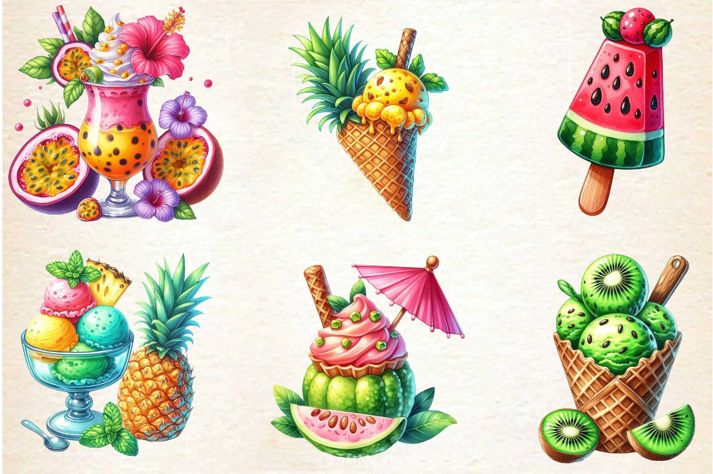 Tropical Ice Cream & Sorbets Clipart Bundle