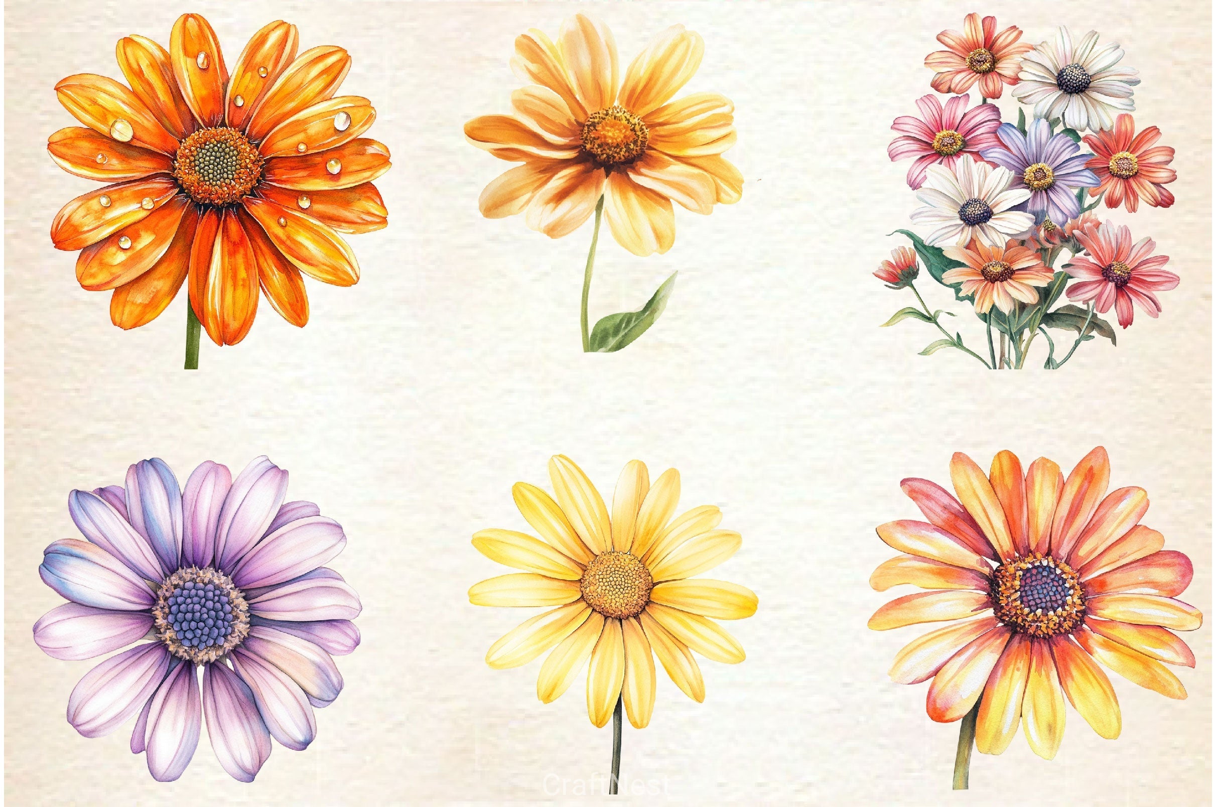 African Daisy Flower Bloom Clipart Bundle