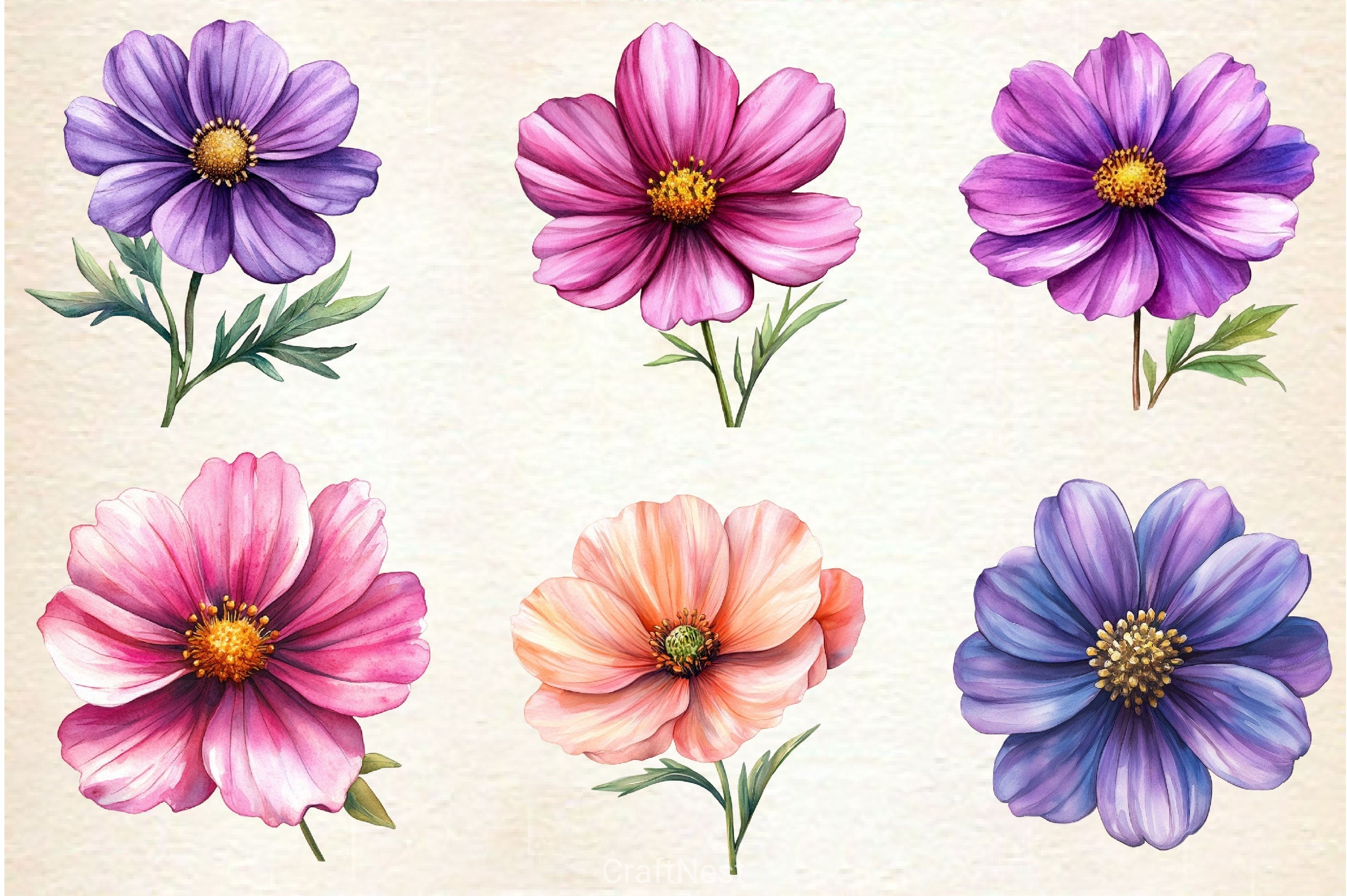 Cosmos Flower Bloom Clipart Bundle 2