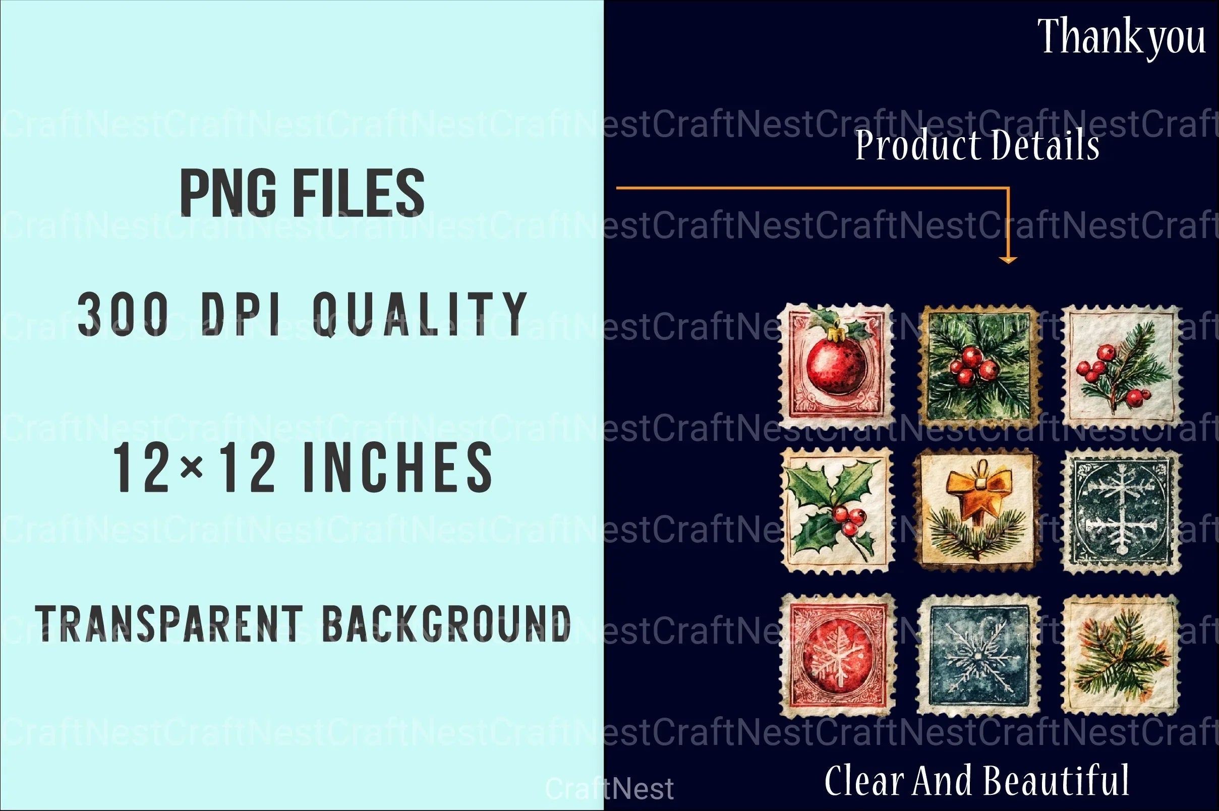 Vintage Christmas Stamps: Retro Santa, Snowman, Tree Clipart Bundle 98 - CraftNest - Digital Crafting and Art