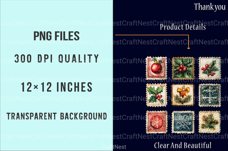 Vintage Christmas Stamps: Retro Santa, Snowman, Tree Clipart Bundle 98 - CraftNest - Digital Crafting and Art