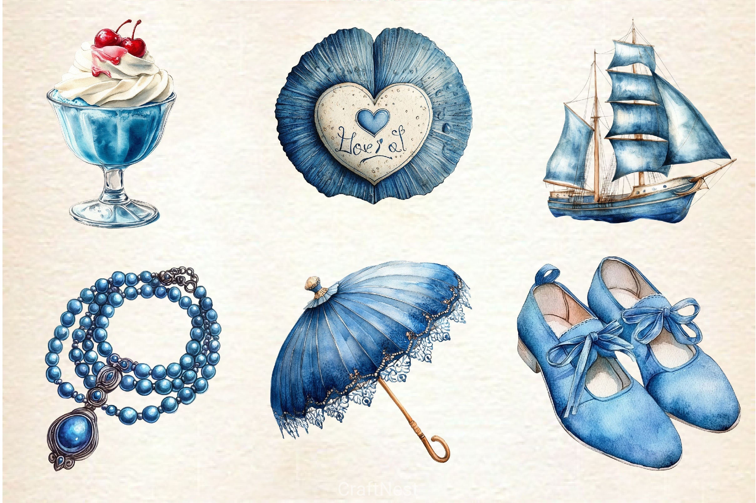 Blue Summer 1920 Clipart Bundle