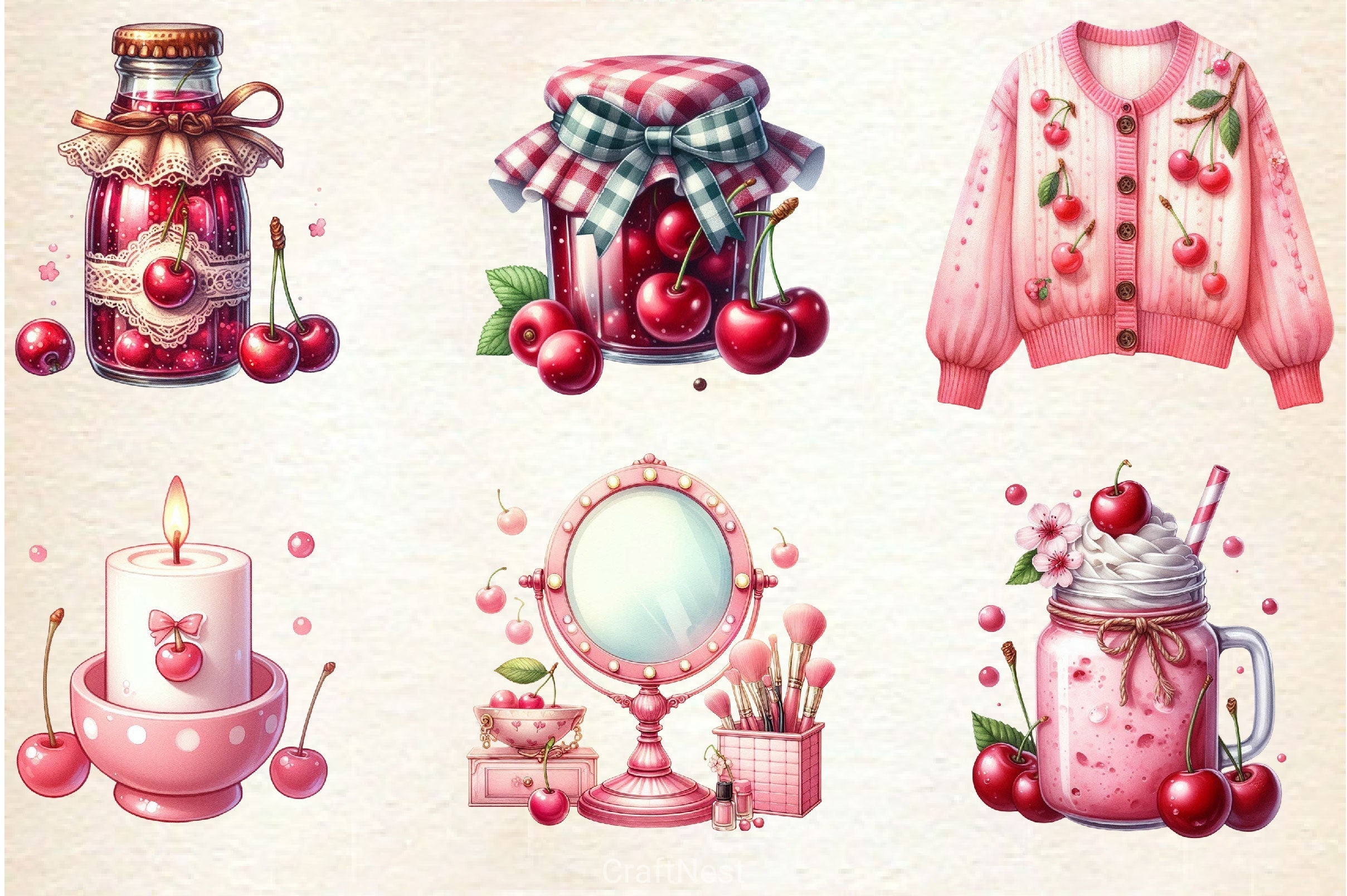 Coquette Cherry Clipart Bundle