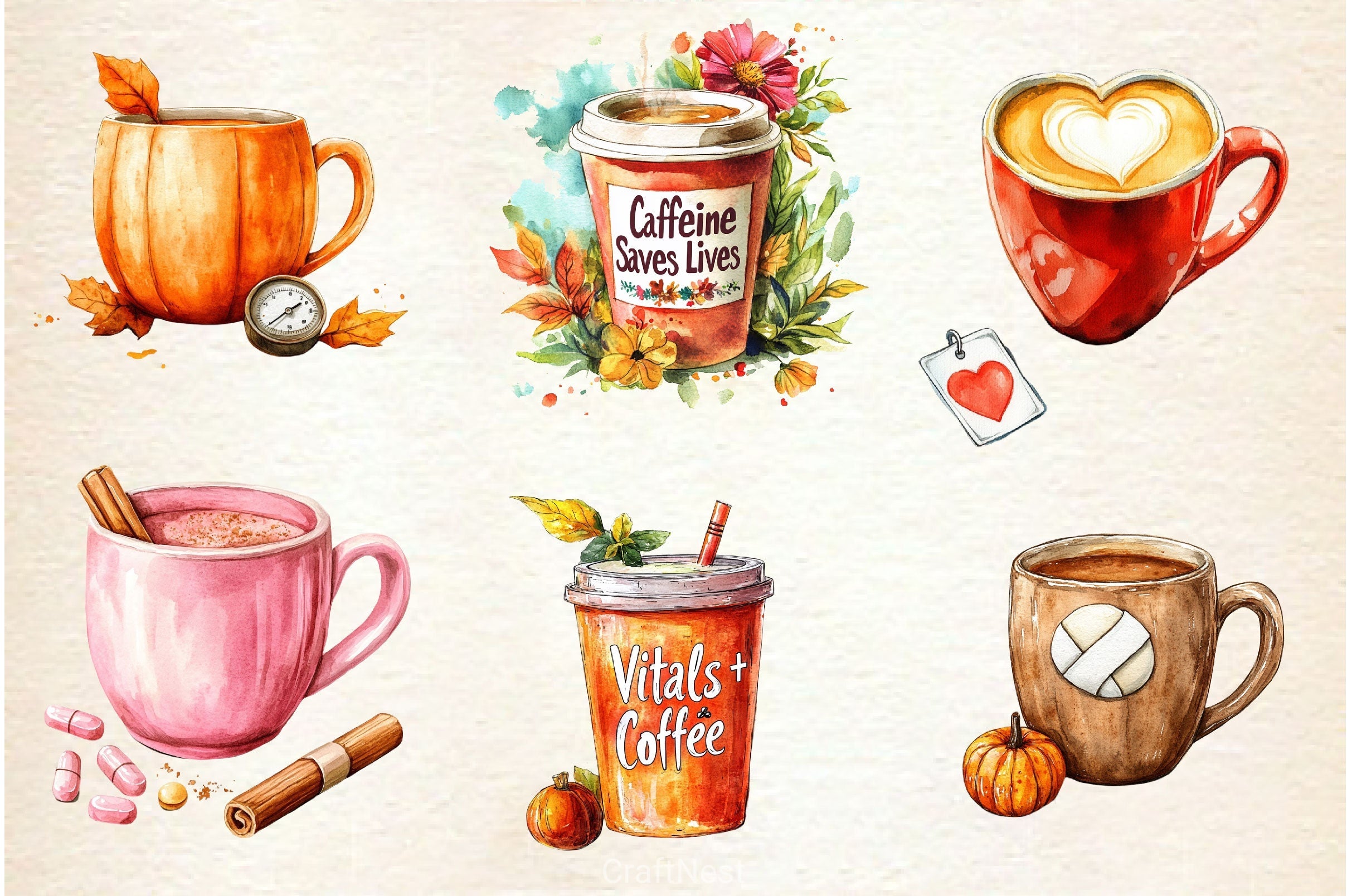 Nurse Fall Harvest Coffee Mug Clipart Bundle 2