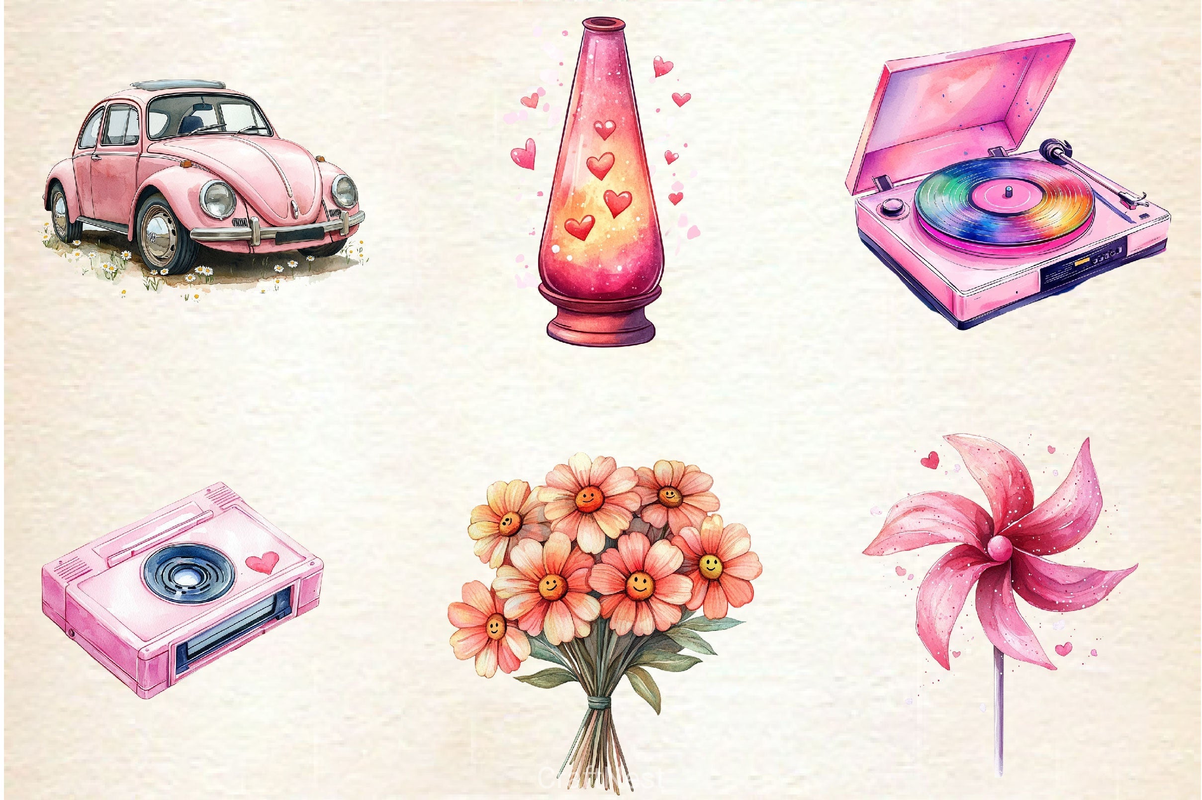Pink Groovy Summer Clipart Bundle
