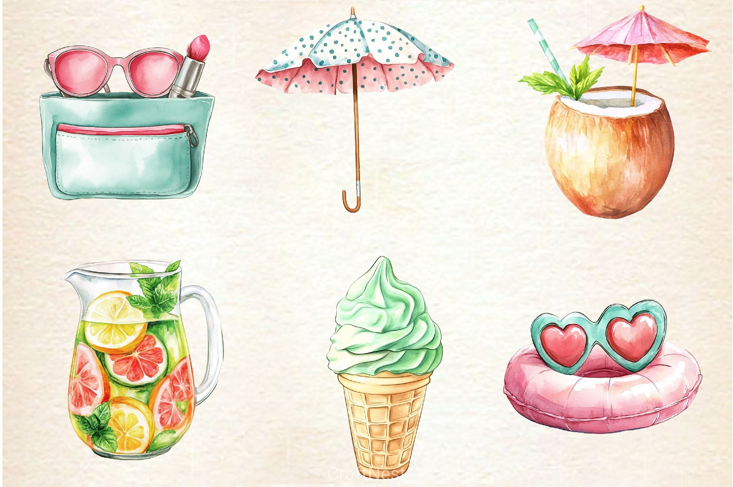 Blush Mint Summer Clipart Bundle