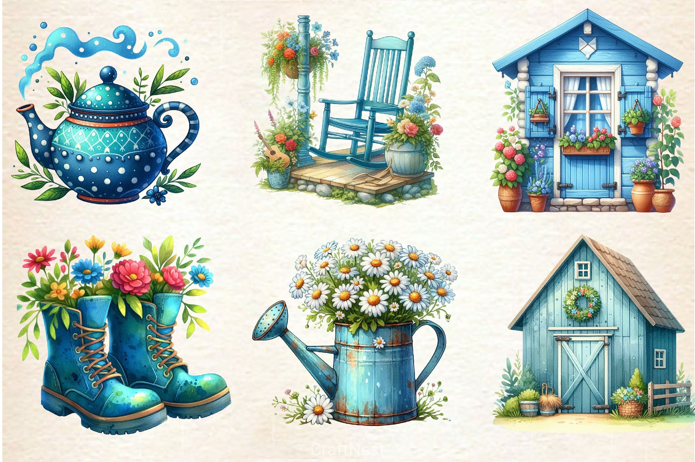 Blue Rustic Summer Clipart Bundle 2