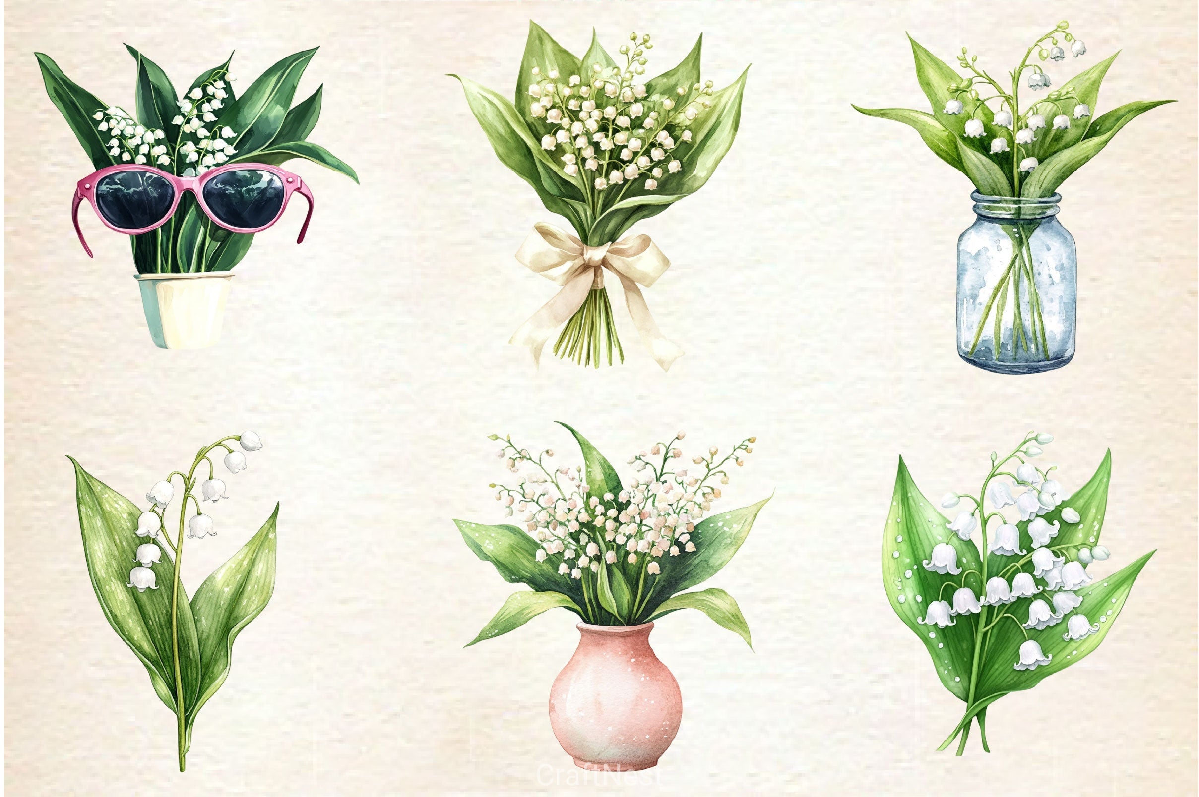 Summer Lily Of The Valley Flower Clipart Bundle