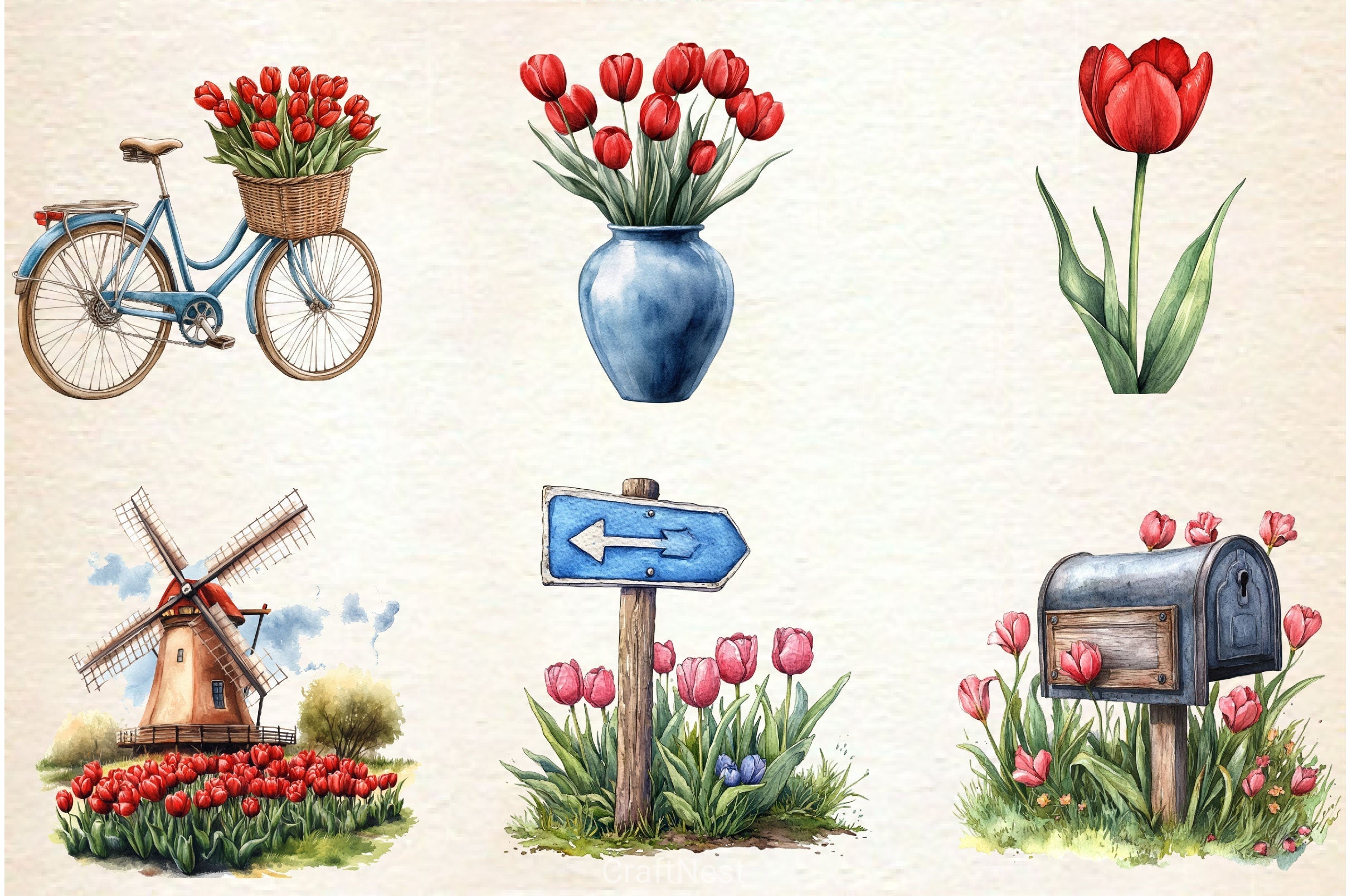 Amsterdam Summer Tulips Clipart Bundle 1