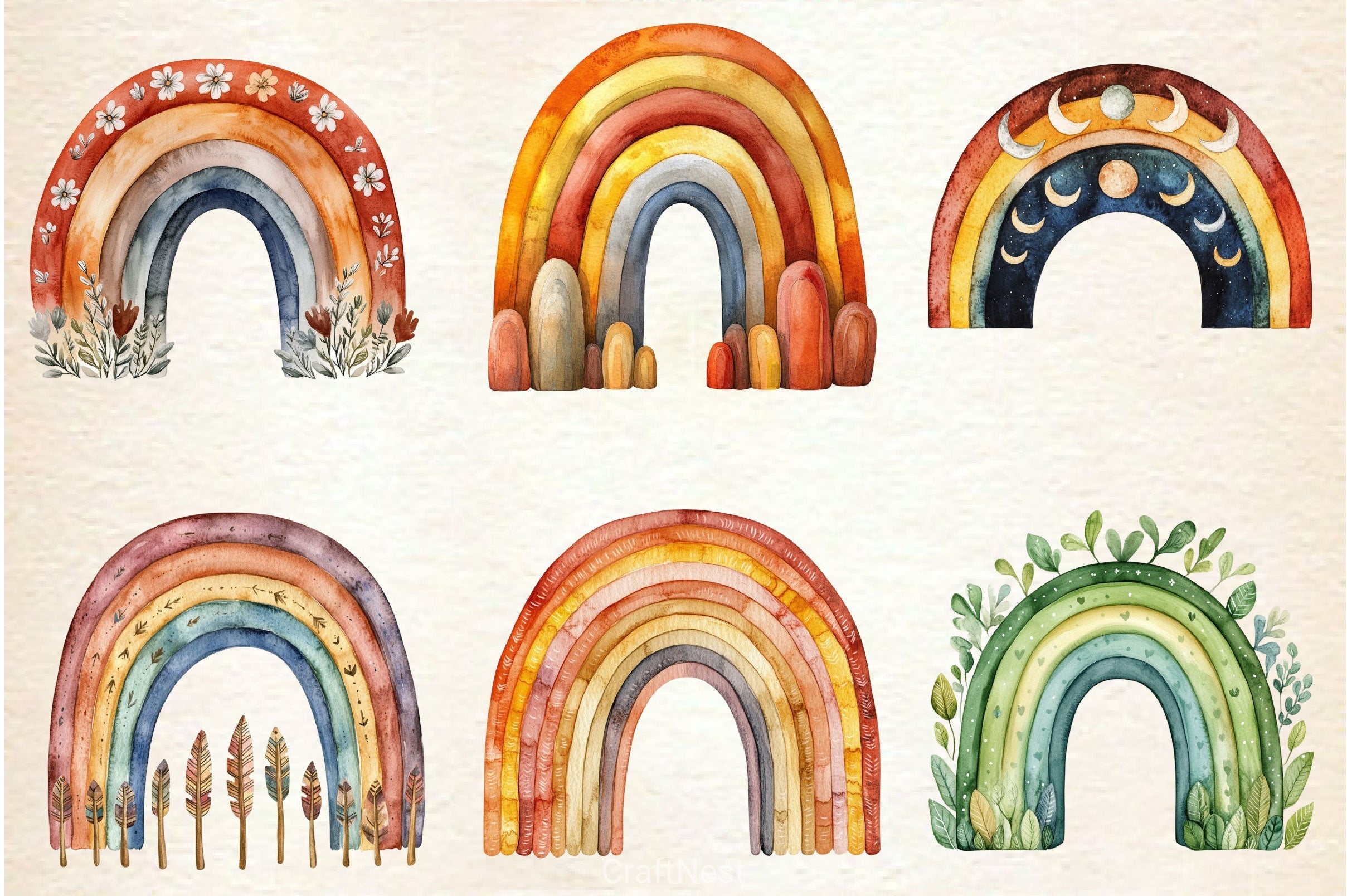 Boho Rainbow Clipart Bundle 2