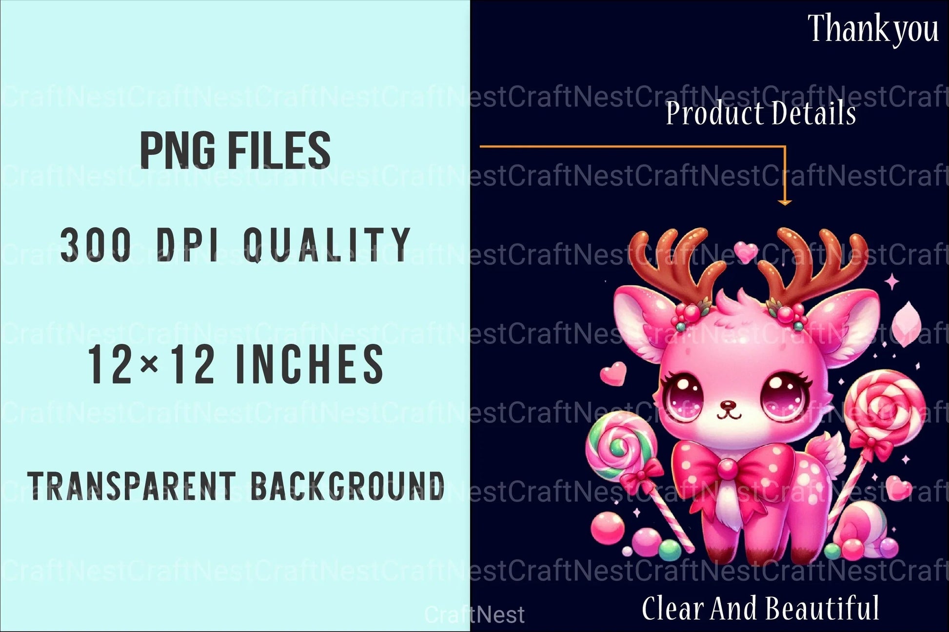Cute Pink Reindeer & Santa Funny Christmas Clipart Bundle - CraftNest - Digital Crafting and Art