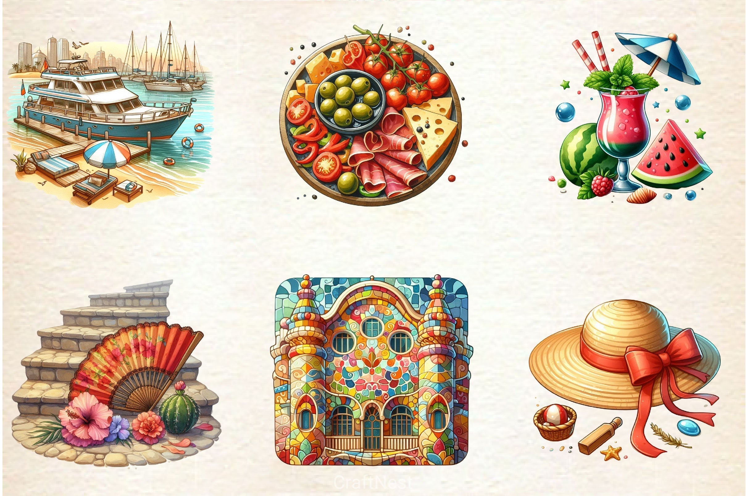 Summer In Barcelona Clipart Bundle