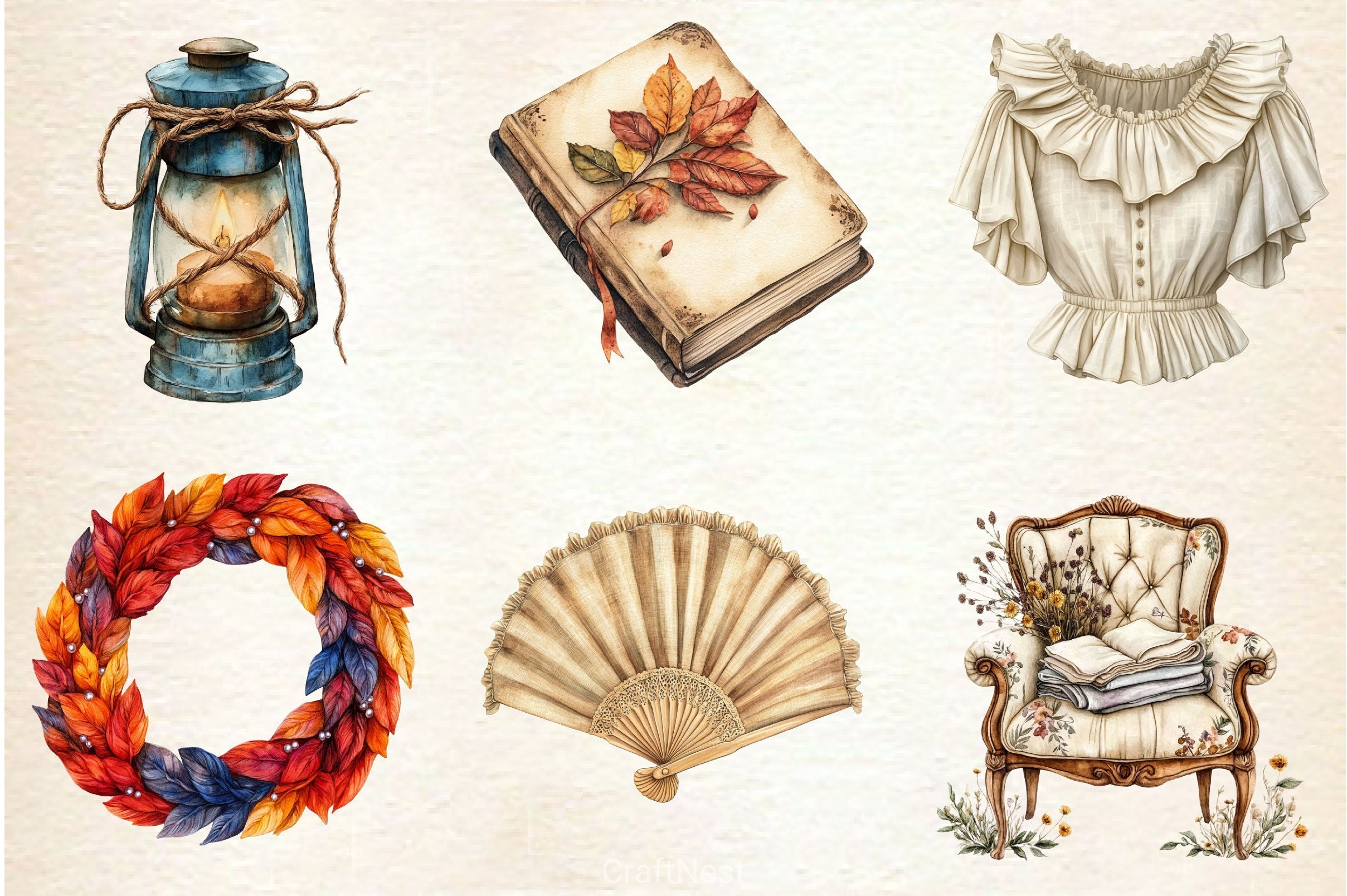 Neutral Rustic Coquette Fall Clipart Bundle 3
