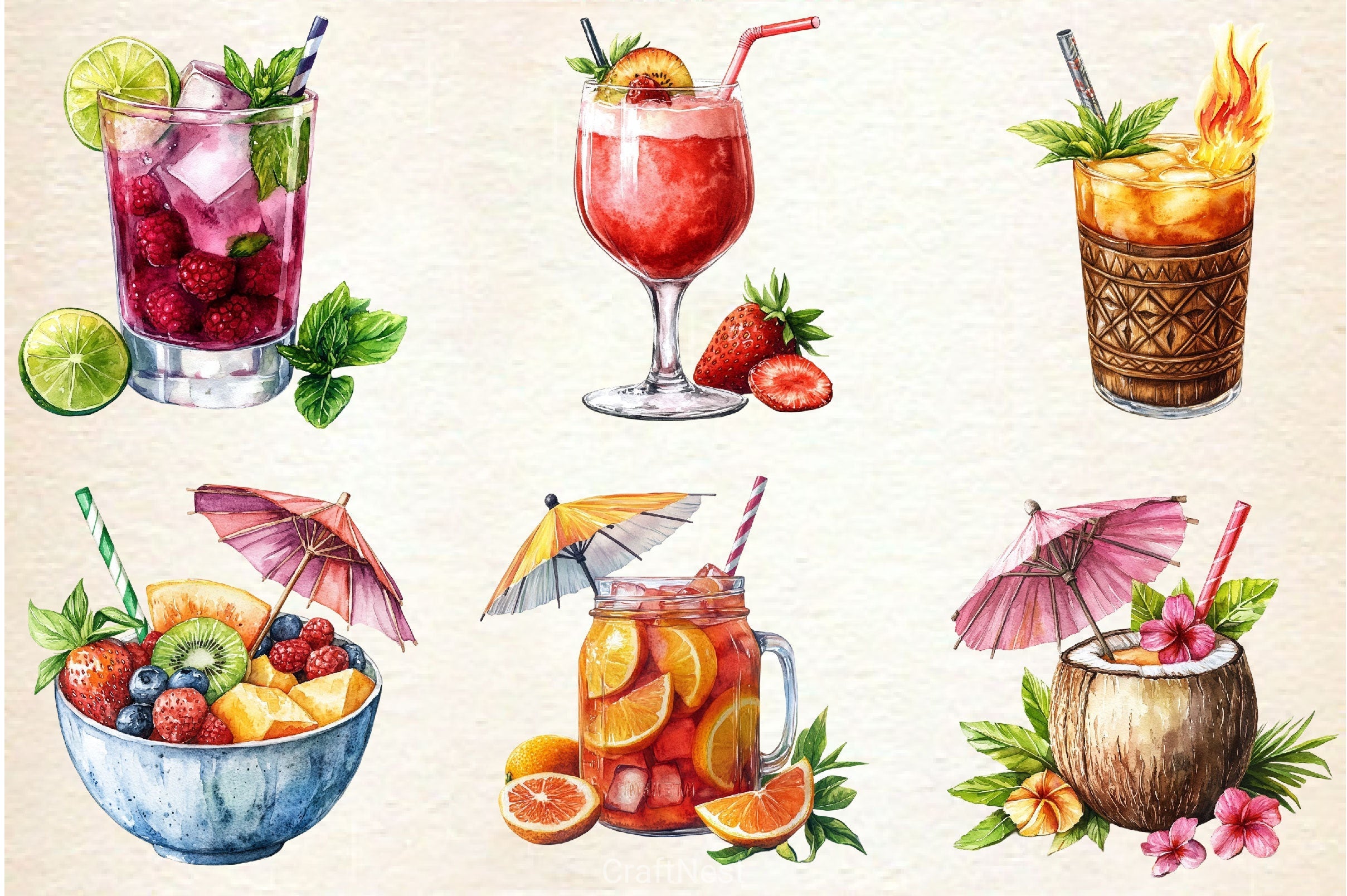 Tropical Beach Drink Summer Clipart Bundle