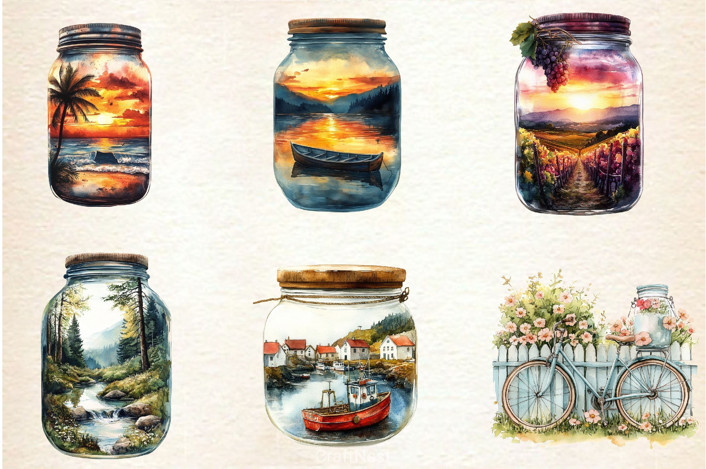 Summer View In Jar Clipart Bundle