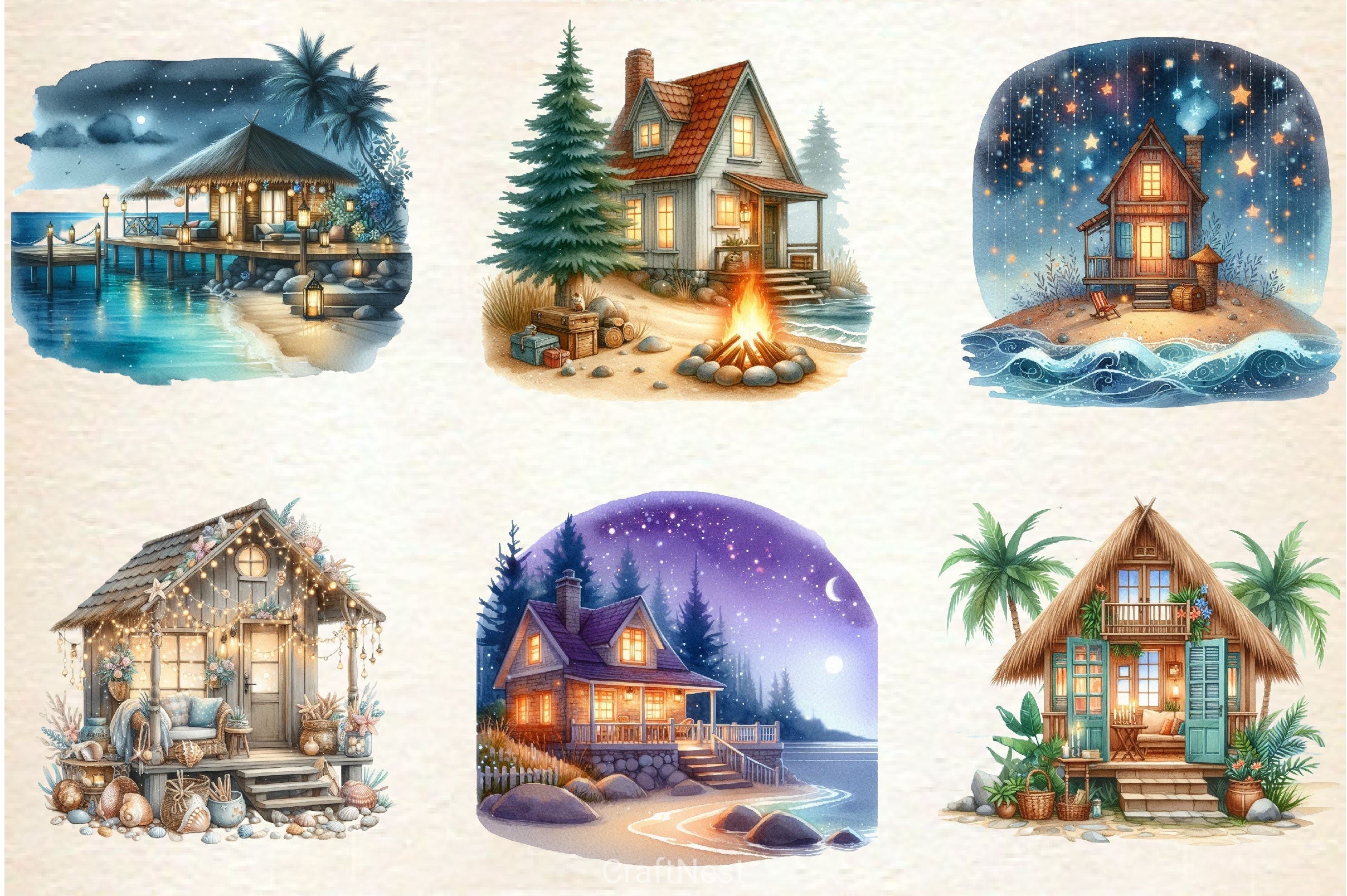 Beachhouse Nights Clipart Bundle
