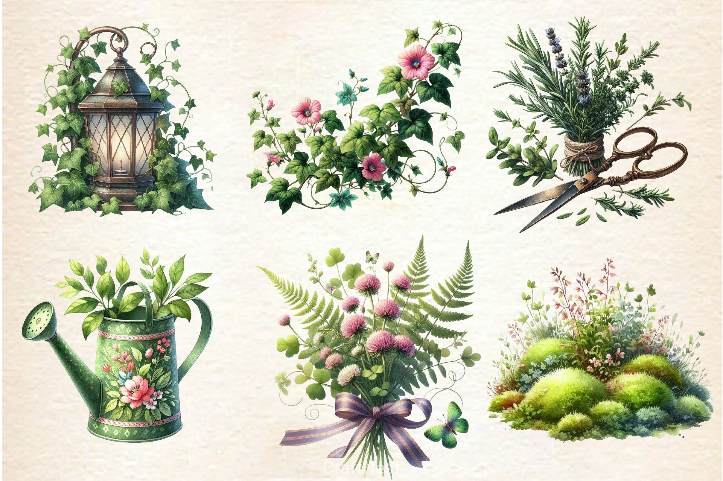 Spring Green Garden Clipart Bundle
