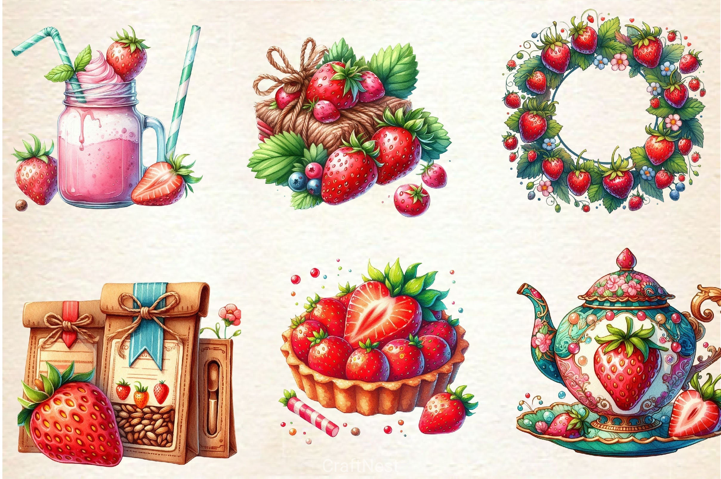 Summer Strawberry Clipart Bundle