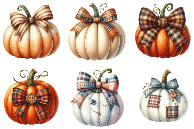 Fall Bow Pumpkins Clipart Bundle - CraftNest - Digital Crafting and Art