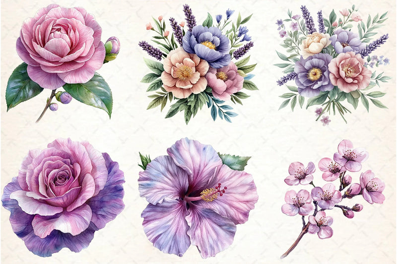 Lavender & Pink Flowers Clipart Bundle 3 - CraftNest - Digital Crafting and Art