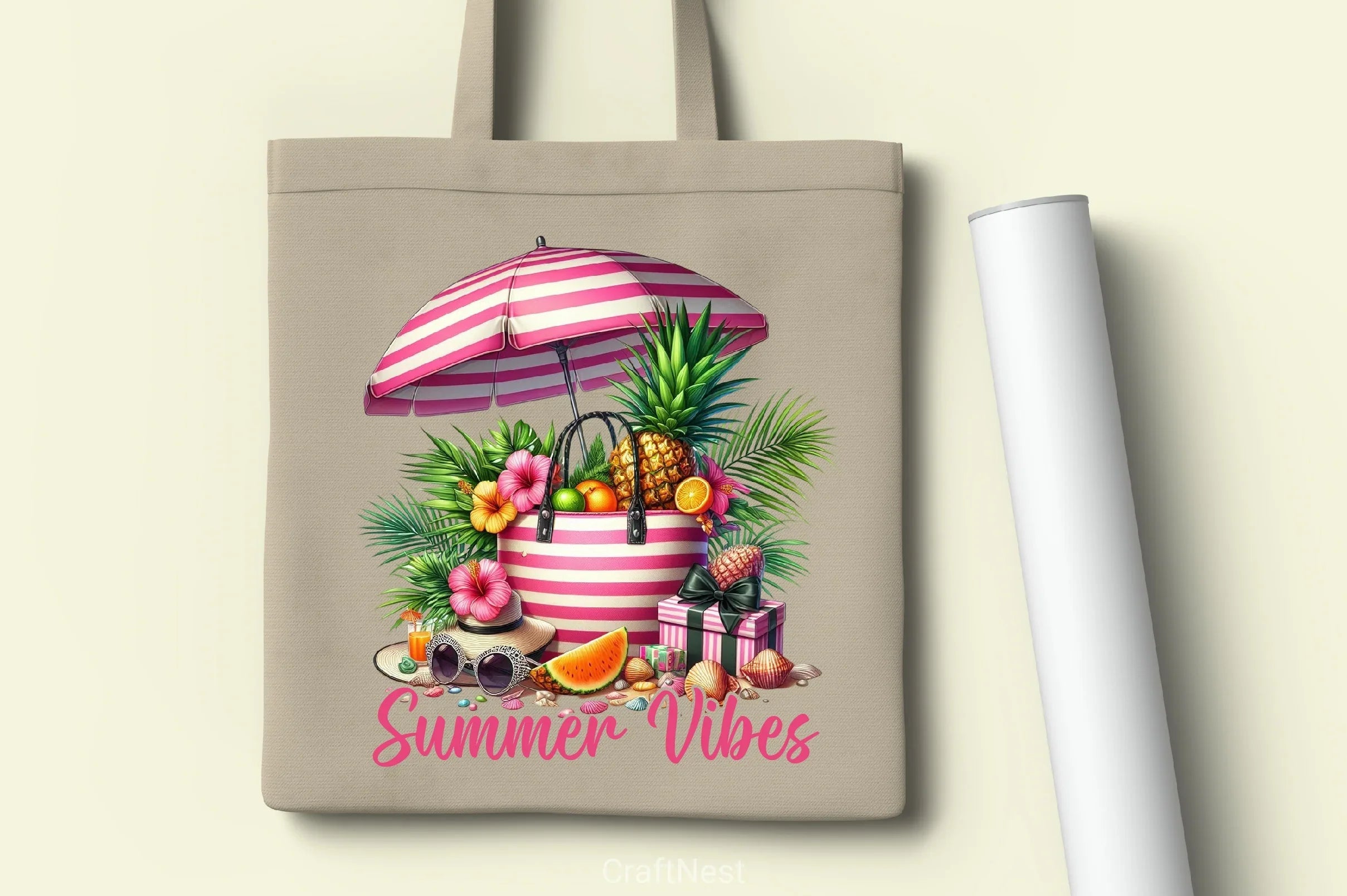 Summer Vibes Striped Beach Bag Clipart Bundle - CraftNest - Digital Crafting and Art