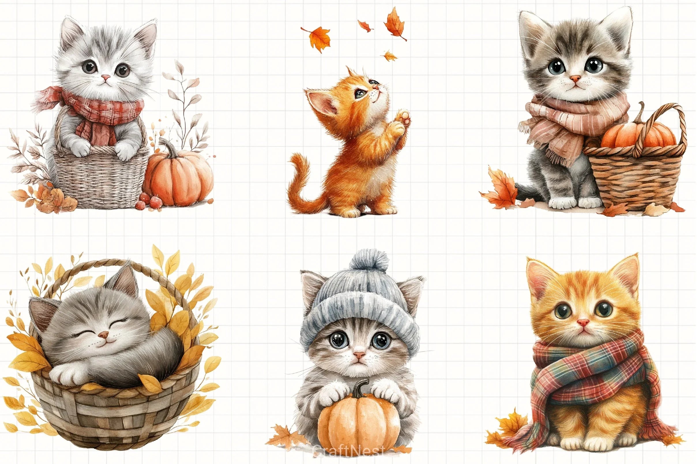 Autumn Kitten Clipart Bundle - CraftNest - Digital Crafting and Art